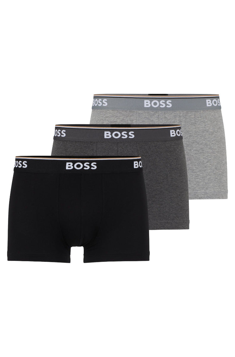 Three-pack of stretch-cotton trunks with logo waistbands Open Grey