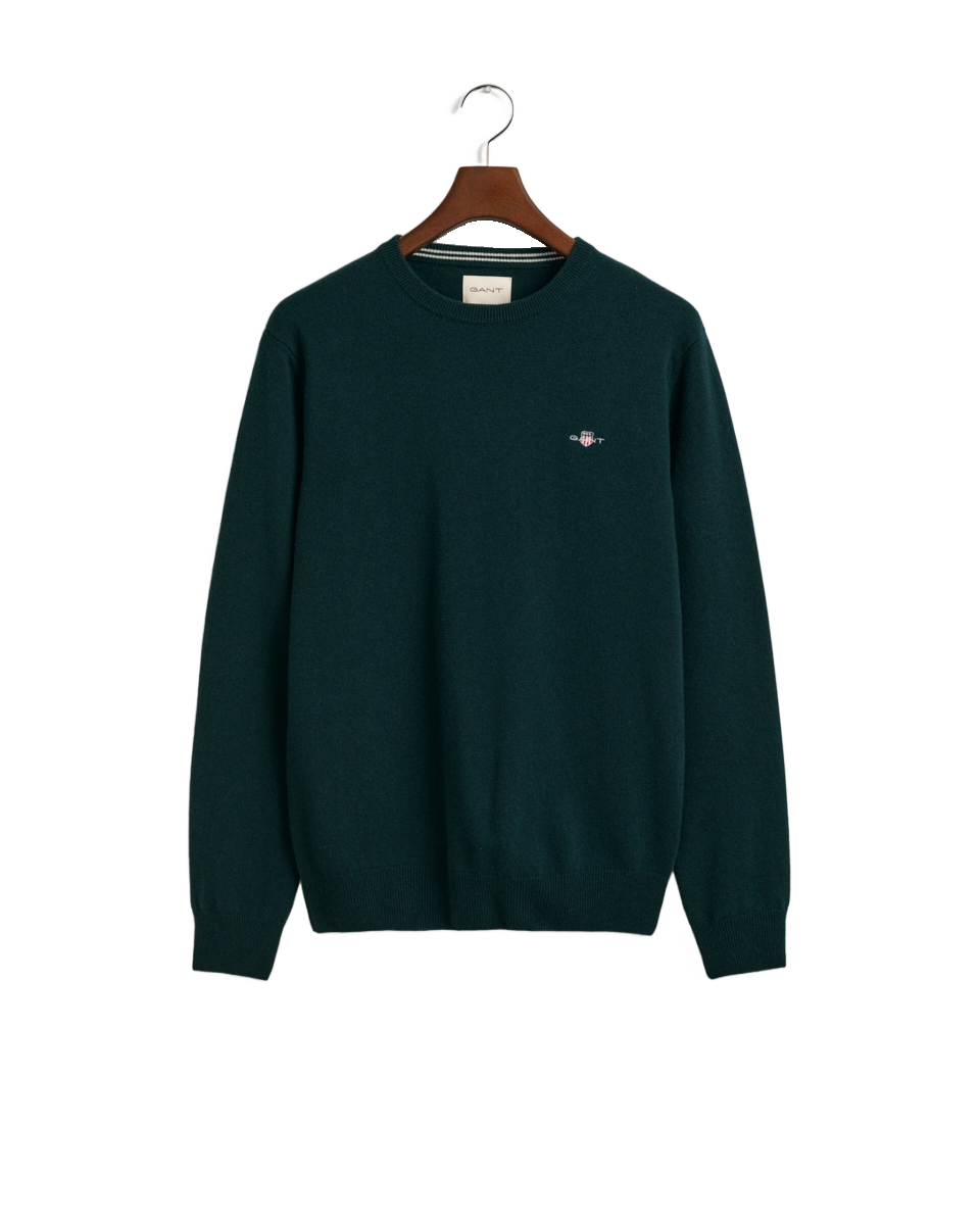 Gant Clothing Superfine Lambswool Crew Neck Sweater Tartan Green