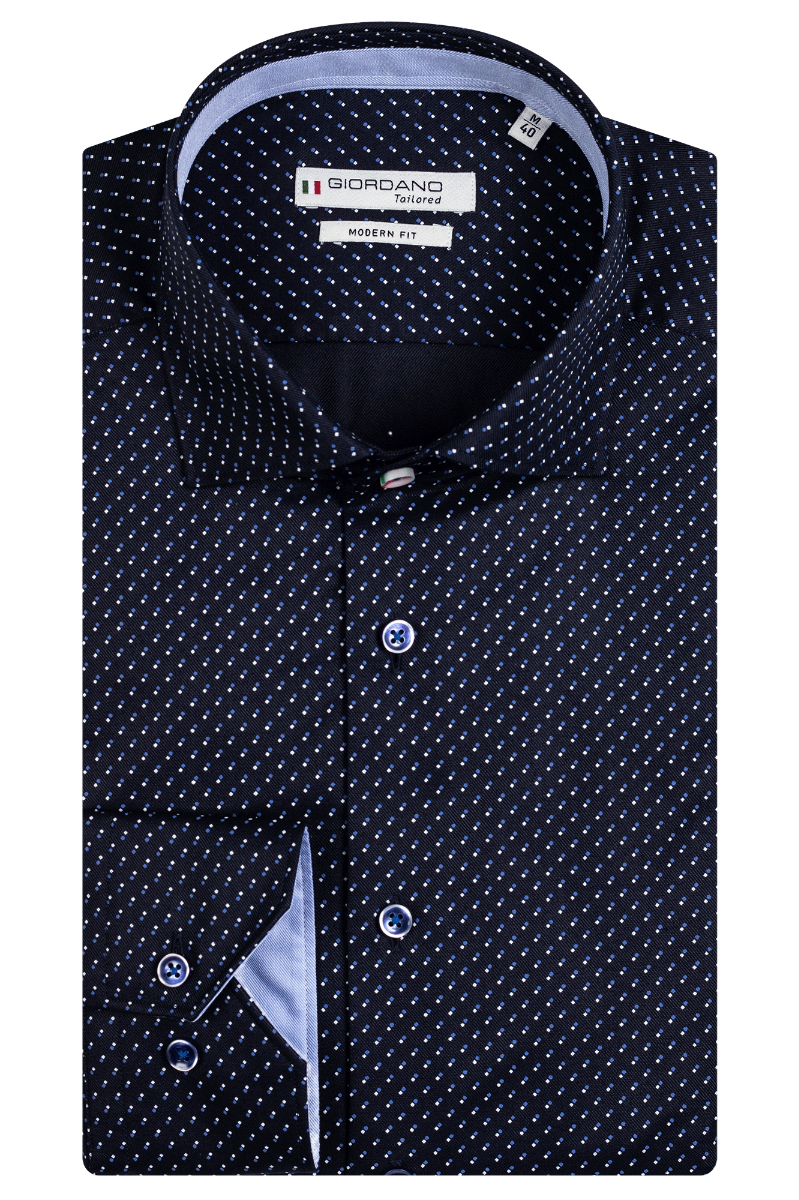 Navy blue dress shirt with white polka dots sales