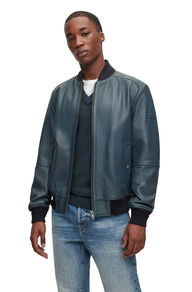 Jogipi Regular-fit jacket in textured soft-touch leather