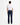 A man viewed from behind wearing a white t-shirt and 7 For All Mankind Straight Jeans, Deep Blue against a plain white studio background.