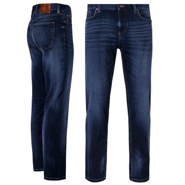 A pair of Alberto Cosy Regular Fit Jeans, Dark Bluedisplayed from the front and back views.