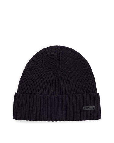 BOSS Fati Virgin Wool Beanie, Dark Blue on a white background