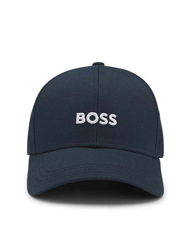 A navy blue baseball cap with the word 'BOSS' embroidered in white on the front, shown against a plain white background.