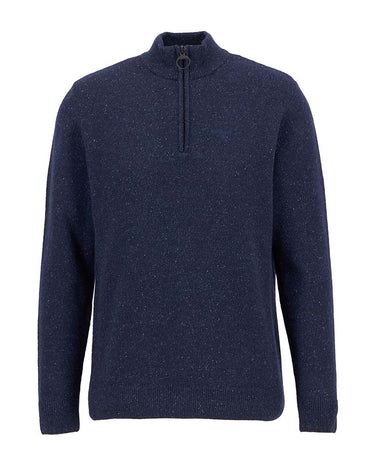 A Barbour Tisbury Half Zip Jumper in Navy with a half-zip mock neck collar, shown on a plain white background.