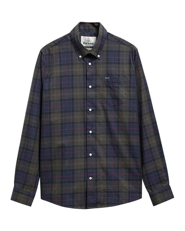 Barbour Wetheram Shirt in Shadow Green with a black and white pattern on a white background