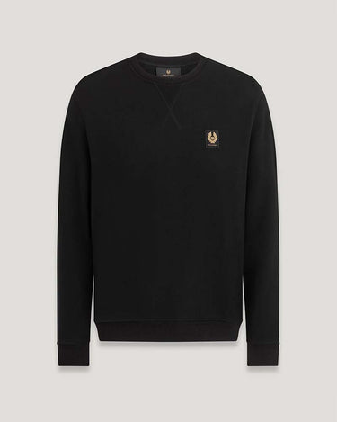 A Belstaff Crew Neck Sweatshirt in Black with a small embroidered Fendi logo on the left chest, displayed on a neutral light gray background.