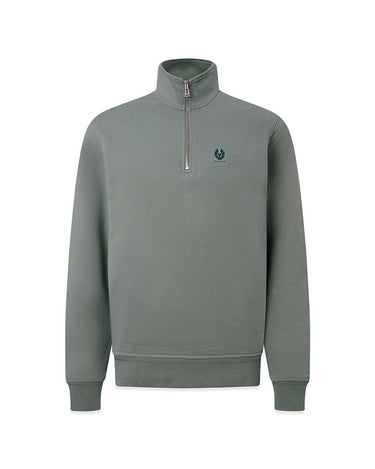 A Belstaff Quarter Zip Sweat, Atlantic Grey with a small embroidered logo on the left chest, displayed on a clean white background.