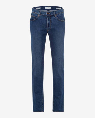 A pair of Brax Cadiz Straight Fit Jeans, Blue Used shown flat against a light gray background.