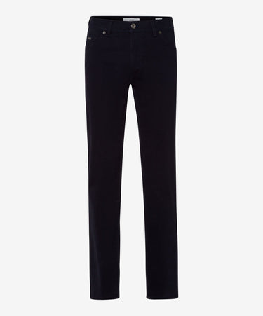 A pair of Brax Cadiz Straight Fit Jeans, Perma Blue with 5 pockets, displayed against a white background.