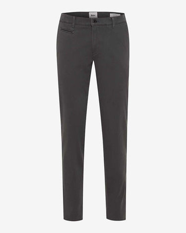 A pair of Brax Fabio Modern Fit Chinos in Greyshown flat against a light gray background.