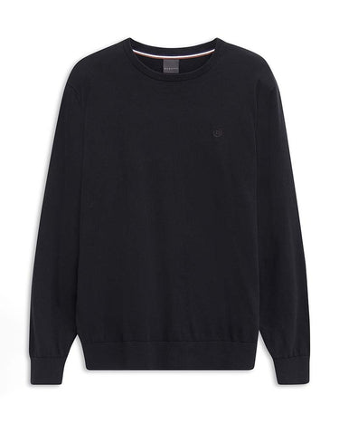 A Bugatti Organic Cotton Crew Neck, Black with a small embroidered logo on the left chest, displayed flat against a white background.