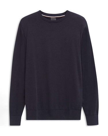 A Bugatti Organic Cotton Crew Neck, Navy sweater displayed flat against a clean white background.