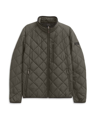 An olive green Bugatti Regular Fit Blouson diamond-quilted jacket with a stand-up collar, front zipper, and zippered hand pockets, shown against a plain white background.