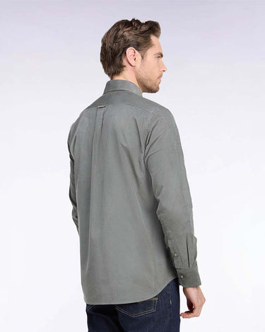 A man wearing a Eden Park Casual Shirt in Khaki, shown from a three-quarters back view against a light gray studio background.