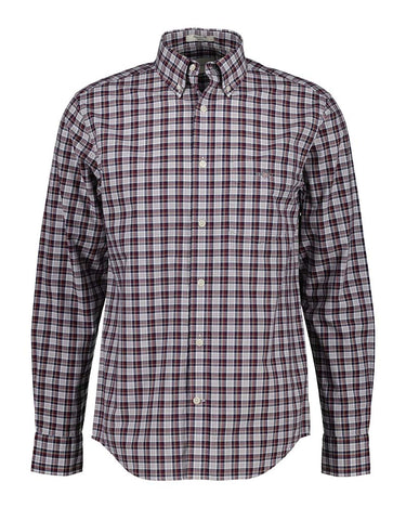 A men's long-sleeve button-down GANT Check Shirt, Deep Grape, shown on a plain white background.