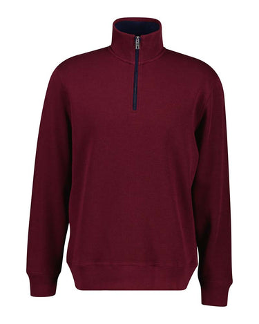 A men's long-sleeve GANT Sacker Rib Half Zip, Deep Grape pullover sweatshirt in burgundy, featuring a dark navy blue inner collar lining and a matching dark zipper track.