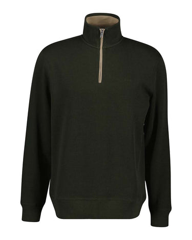 A dark olive green GANT Sacker Rib Half Zip Green sweatshirt with a beige interior lining visible at the collar, shown on a plain white background.