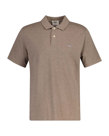 GANT Shield Pique Polo Shirt, Hazelnut Brown on a white background