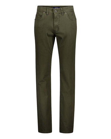A pair of olive green straight-leg Gardeur Bill Modern Fit Trousers in Khaki shown flat against a solid white background.