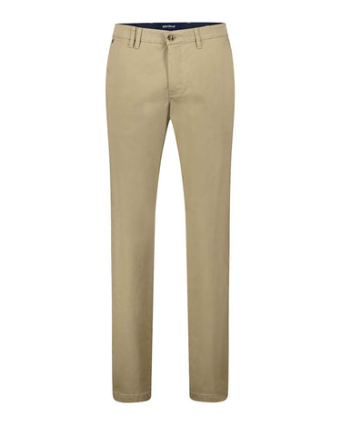 A pair of Gardeur Seven Slim Fit Chino, Camel with a button-down waistband and a drawstring.