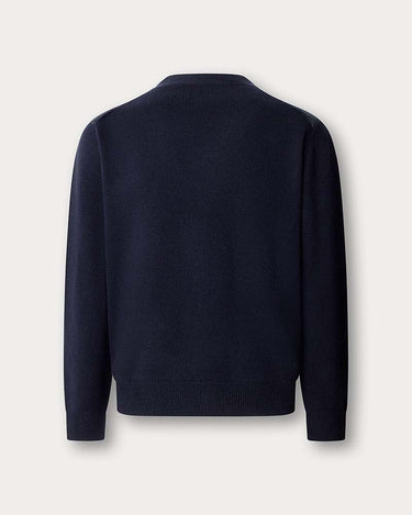 A Hackett Herringbone Cardigan, Old Navy shown from the back, featuring a crew neck, long sleeves, and ribbed cuffs and hem, set against a light beige background.