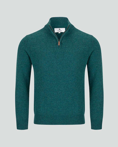 A Magee Freddie Merino Quarter Zip, Green with a mock neck collar, displayed on a neutral light gray background.