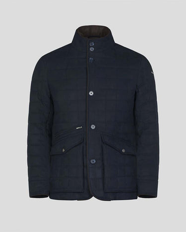Magee Glenveigh Quilted Paddock Jacket, Navy on a grey background