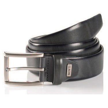 A Monti London Business Belt, Grey with a metallic buckle, featuring the Monti brand name.