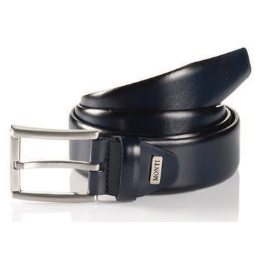 A Monti London Business Belt, Navy with a metallic buckle, branded with 'Monti' inscribed on the buckle.