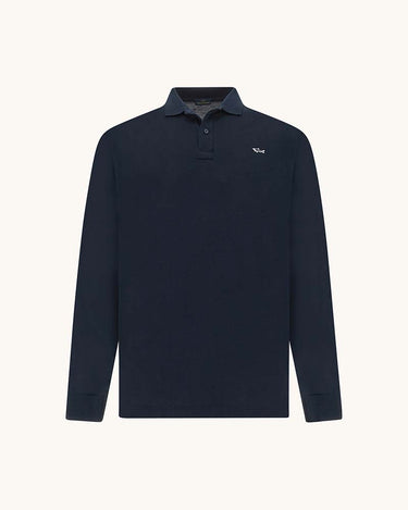 A Paul & Shark Double Pique Polo, Blue with a small white embroidered logo on the left chest, displayed against a solid off-white background.
