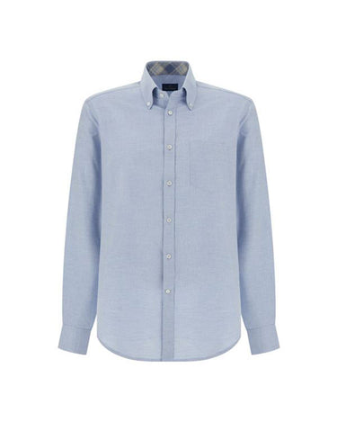A Paul & Shark Flannel Shirt in Light Blue with a classic collar and a subtle textured weave, shown on a plain white background.