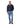 A man modeling a R.M. Williams Quarter Zip Sweat, Navy with a small white embroidered logo on the left chest, paired with blue jeans and dark brown boots, against a solid white background.