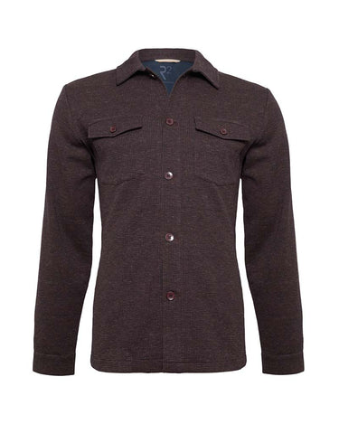 R2 Houndstooth Overshirt in Bordeaux red on a white background