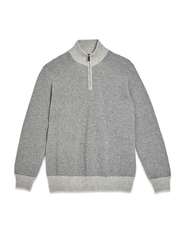 A SAND Copenhagen Ibro Half Zip, Grey with a contrasting light beige collar, cuffs, and hem, displayed flat against a white background.