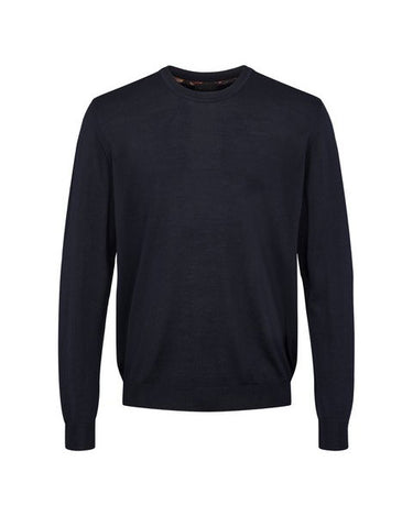 A SAND Merino Crew Neck Jumper, Dark Navy displayed on a clean white background.