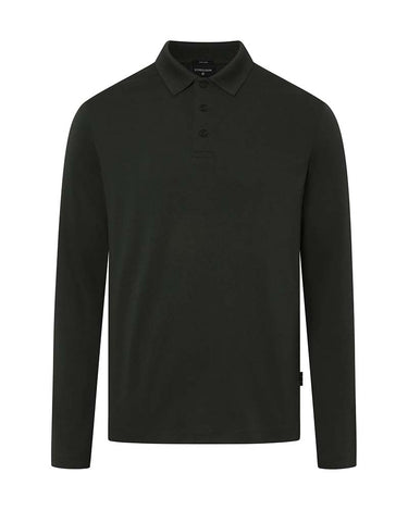 A Strellson Edgar Long Sleeve Polo, Green with a three-button placket, displayed on a clean white background.