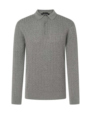 A Strellson Kito Polo Collar Knit, Grey with a three-button placket, displayed on a clean white background.
