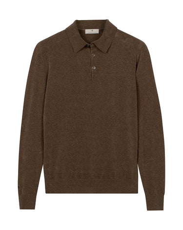 A Thomas Maine Chenille Polo Collar Knit, Grey with a two-button placket, displayed on a clean white background.