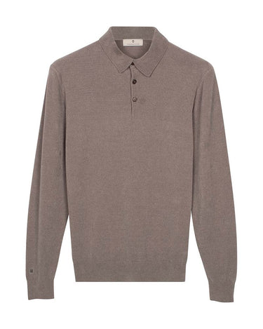A Thomas Maine Chenille Polo Collar Knit, Grey with a three-button placket, displayed on a clean white background.