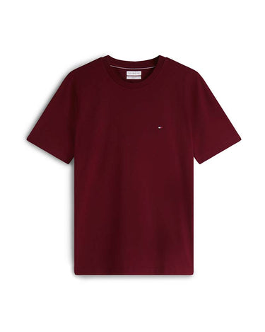 A classic Tommy Hilfiger Flag Cotton T-Shirt, Wine in deep burgundy, featuring a small embroidered Tommy Hilfiger flag logo on the left chest, displayed on a clean white background.