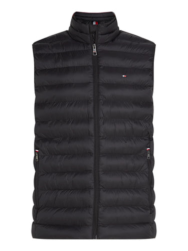 Tommy Hilfiger Packable Quilted Gilet, Black with brand logo on a white background