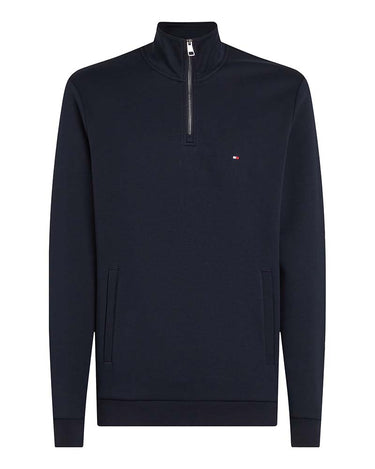 A Tommy Hilfiger Quarter Zip Jumper in Navy with a small Tommy Hilfiger flag logo on the left chest, displayed on a clean white background.
