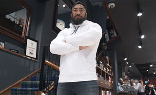 Bundee Aki checking out the Spring Summer collections at Hanley & Co