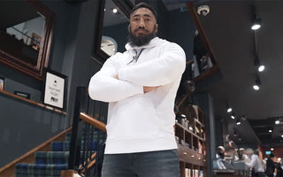 Bundee Aki checking out the Spring Summer collections at Hanley & Co