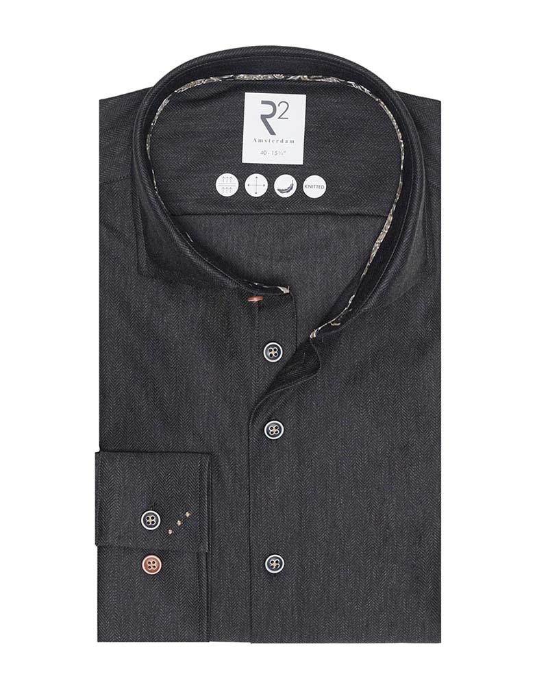 R2 Modern Fit Herringbone Knitted Shirt