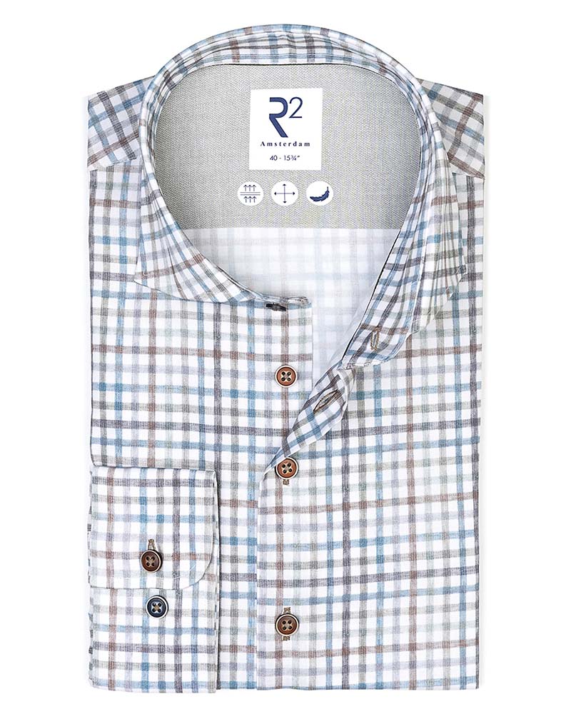 R2 Modern Fit Check Printed Cotton Shirt