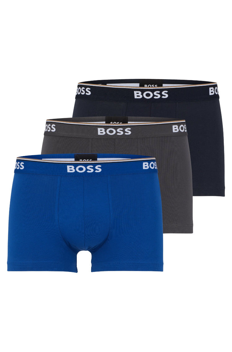 Three-pack of stretch-cotton trunks with logo waistbands Open Blue