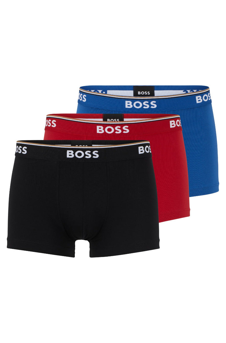 Three-pack of stretch-cotton trunks with logo waistbands Black / Red / Blue