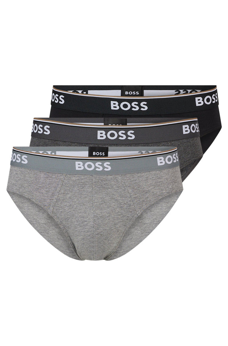 Three-pack of stretch-cotton briefs with logo waistbands Open Grey
